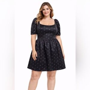 Gal Meets Glam Maude Daisy Bow Back Satin Dress Size 10 Black Fit & Flare